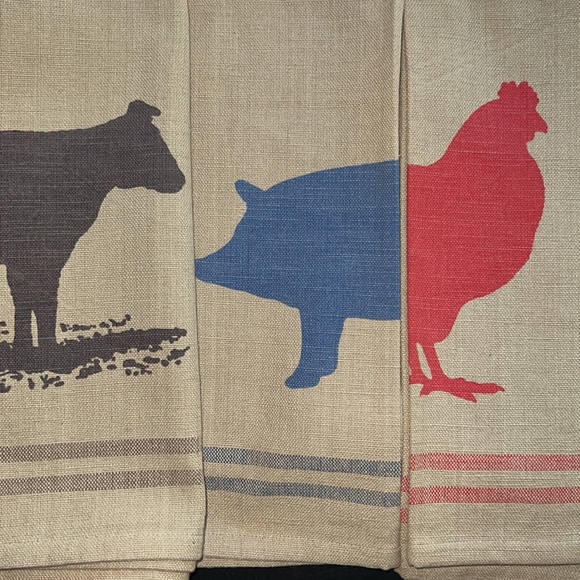 Farm Fresh collection: dish towels rooster/cow/pig silhouette/stripe border-NWT - Picture 16 of 16